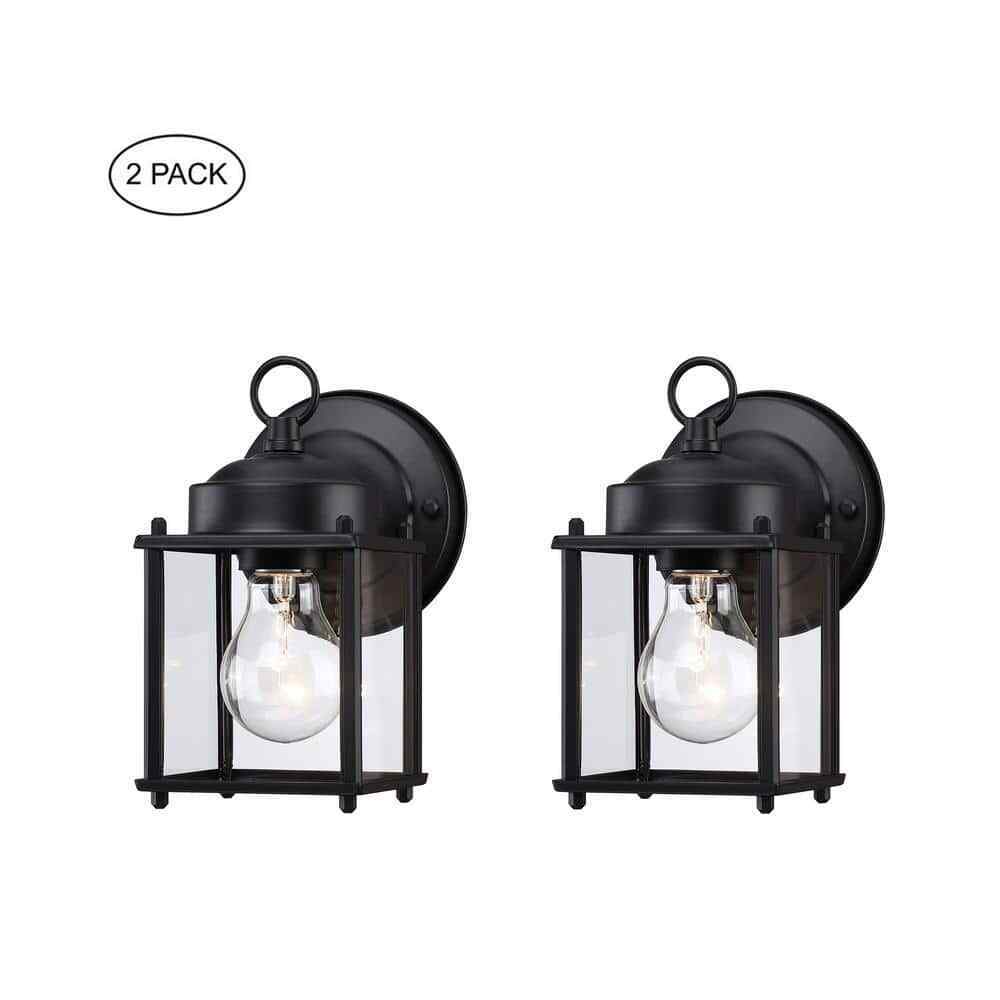 Hukoro 2-Pack 1-Light Outdoor Wall Light with Matte Black and Clear Glass Shade