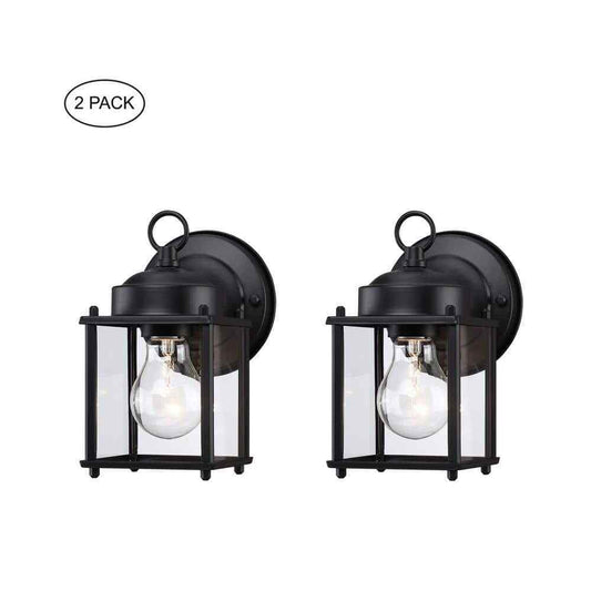Hukoro 2-Pack 1-Light Outdoor Wall Light with Matte Black and Clear Glass Shade