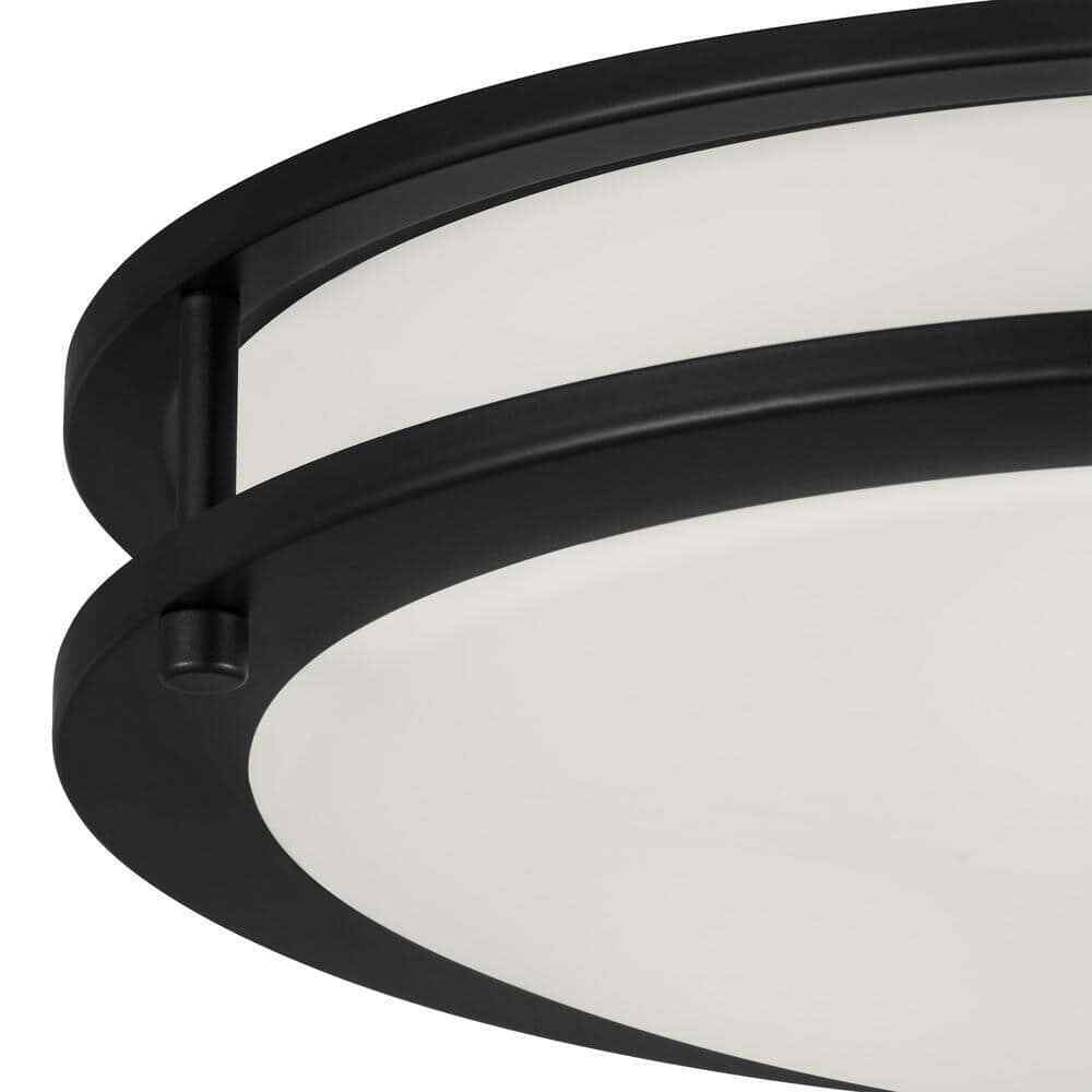 Flaxmere 14 in. Bronze Dimmable Flush Mount Ceiling Light w/ Frosted White Glass