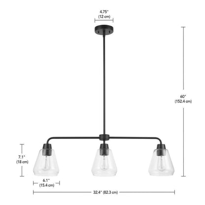 Hampton Bay Granby 3-Light Matte Black Linear Chandelier with Glass Shades