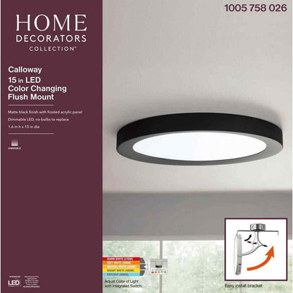 Home Decorators Calloway 15 in. Matte Black Selectable LED Flush Mount