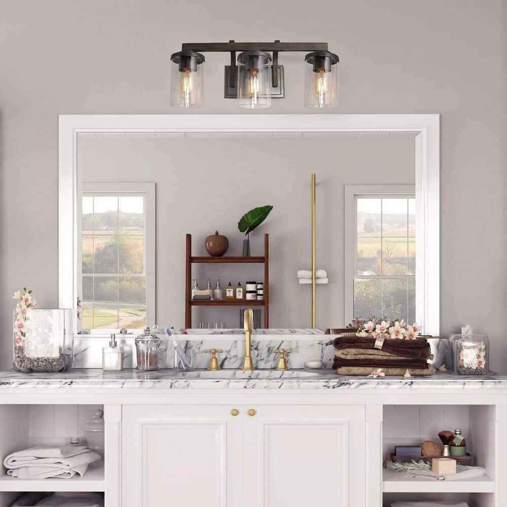 LNC Weyland Farmhouse 20 in. 3-Light Rust Black Bathroom Bar Vanity Light