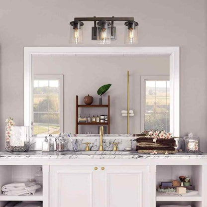 LNC Weyland Farmhouse 20 in. 3-Light Rust Black Bathroom Bar Vanity Light