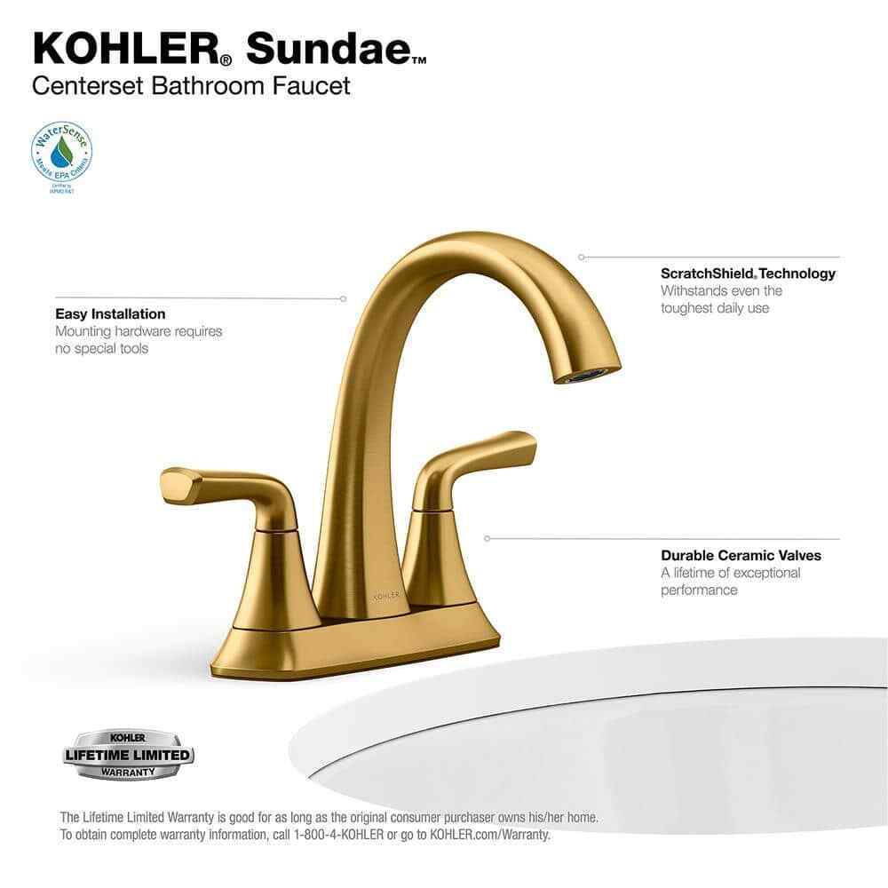 KOHLER Sundae 4 in. Centerset Bathroom Faucet in Vibrant Brushed Moderne Brass