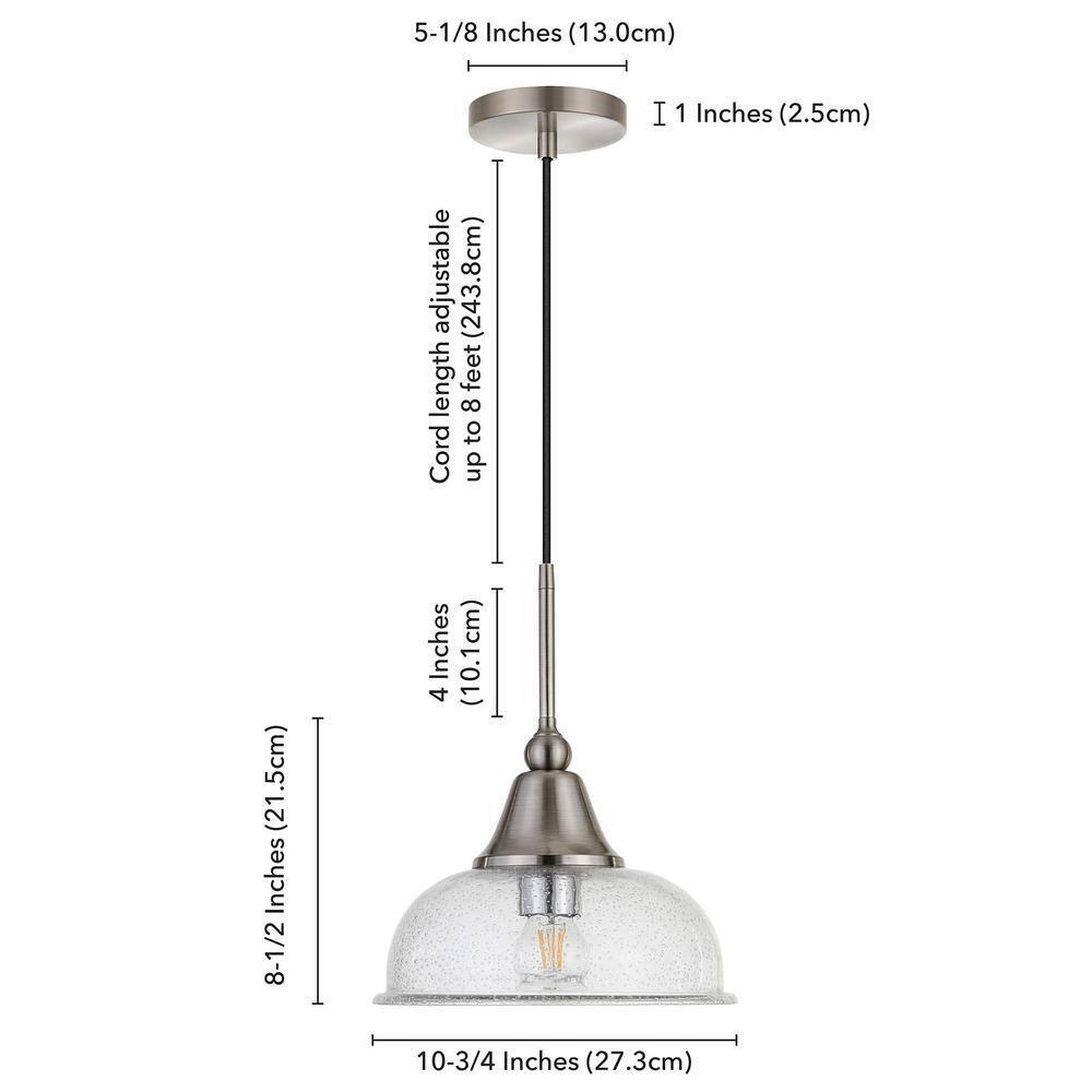 Meyer&Cross Magnolia 1-Light Brushed Nickel Single Pendant w/ Seeded Glass Shade