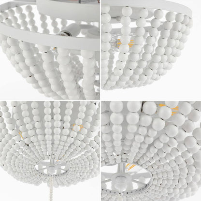 JONATHAN Y Allison 15 in. White Wood Beaded/Metal LED Flush Mount JYL9019D
