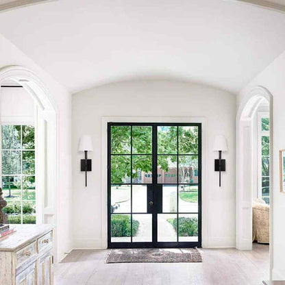 LamQee 1-Light Matte Black Wall Sconce with White Fabric Shade 2-Pack