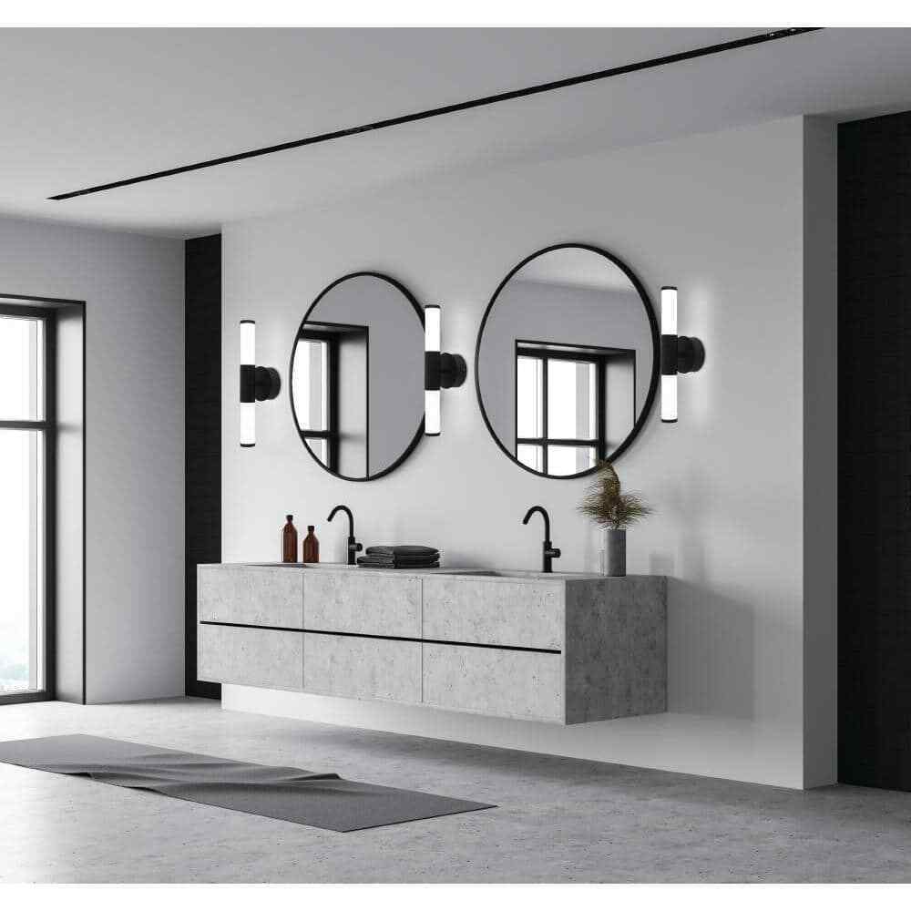 Eglo Palmera Matte Black LED Bathroom Vanity Light with Etched Glass Shades