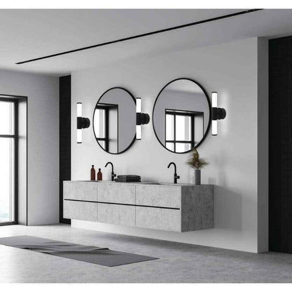 Eglo Palmera Matte Black LED Bathroom Vanity Light with Etched Glass Shades