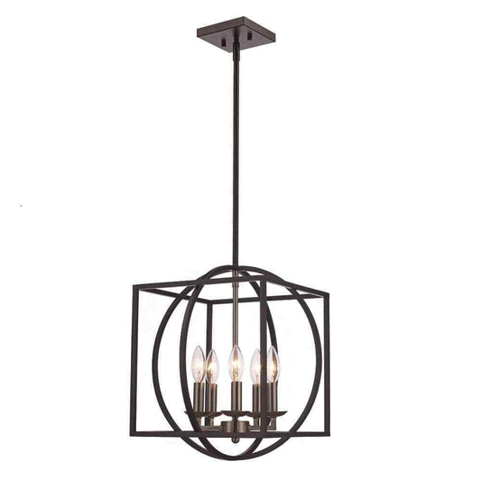 Bel Air Lighting Arzio Brushed Black Caged Chandelier Light w/ Metal Shade