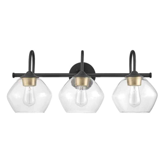 Globe Harrow 26.3 in. 3-Light Dark Bronze Vanity w/Brass Accents and Clear Glass