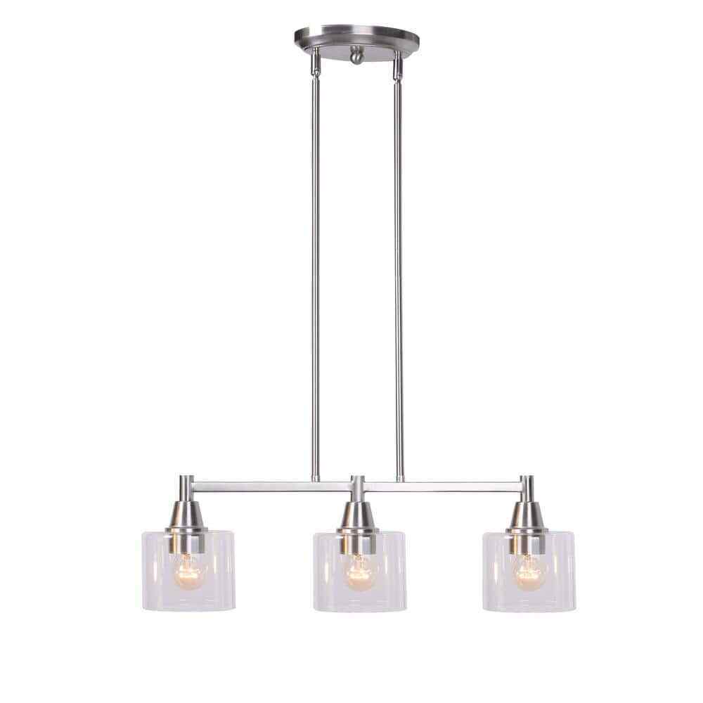 Hampton Bay Oron 3-Light Brushed Nickel Linear Island Pendant Hanging Light