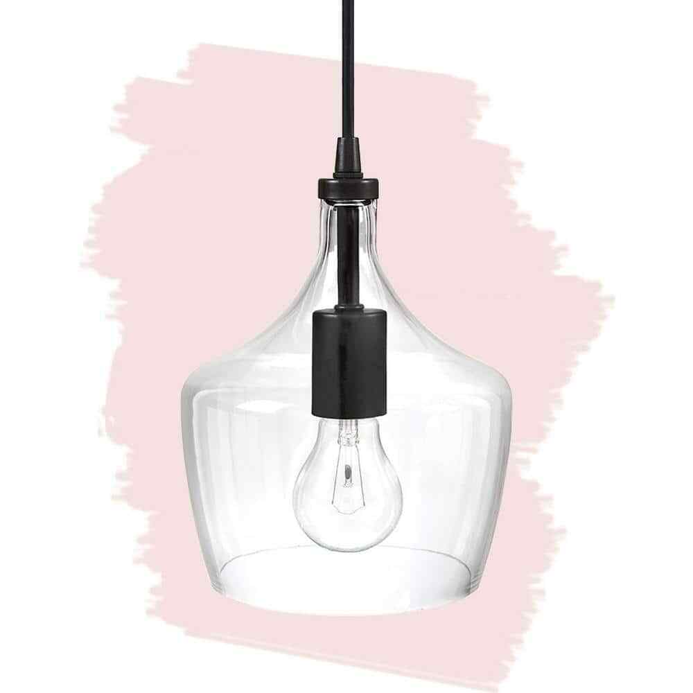 Hukoro 1-Light Kitchen Island Teardrop Clear Glass Pendant in Black