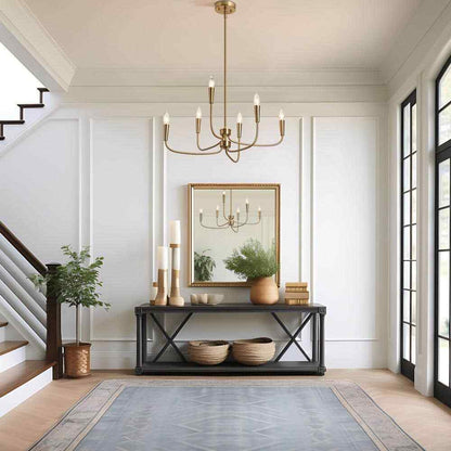 LNC 6-Light Plating Brass Candlestick Oblong Chandelier for Living Room