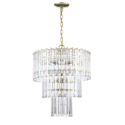 Tranquility 9-Light Polished Brass Tiered Chandelier w/ Beveled Acrylic Shade