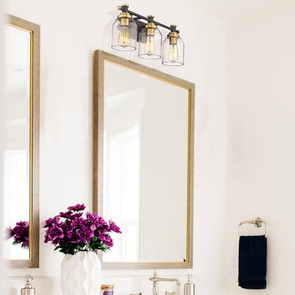 JAZAVA 21.3 in. 3 Light Black and Gold Indoor Vanity Light Wall Sconce Light