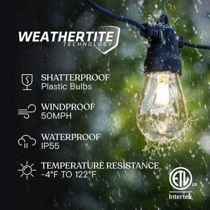 Brightech 15-Light 48 ft. Solar Edison Bulb Ambience Pro LED String Light 3000k
