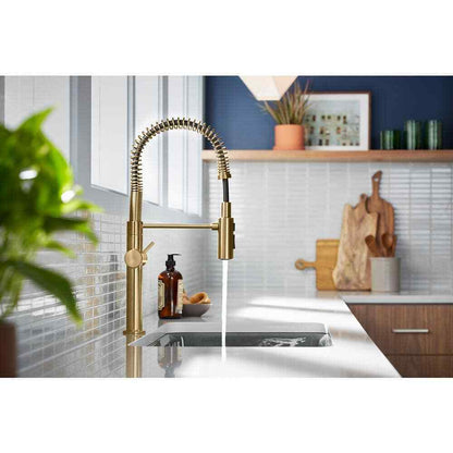 KOHLER Crue Single-Handle Pull-Down Sprayer Faucet, Vibrant Brushed Modern Brass