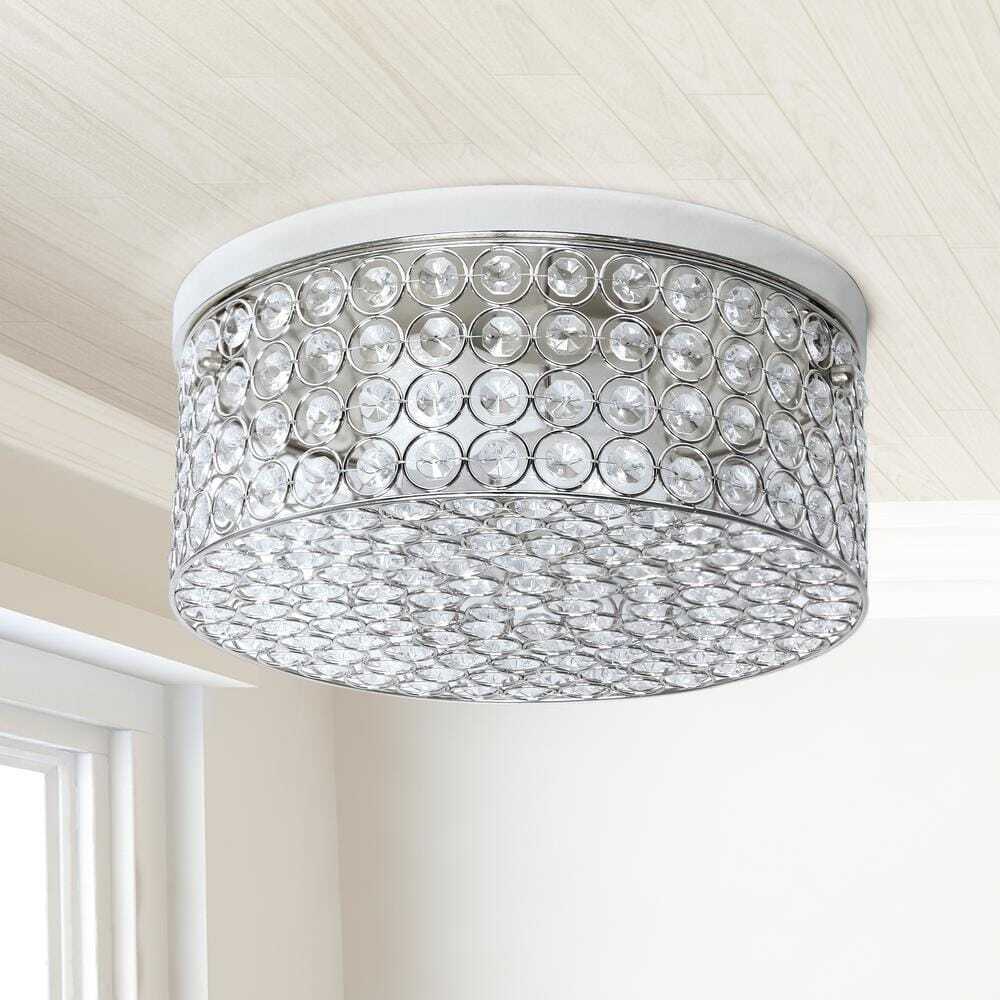 12 in. 2-Light Chrome Round Glam Flush Mount