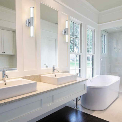 Eglo Palmera Chrome LED Bathroom Vanity Light with Etched Glass Shades