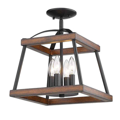 Golden Lighting Teagan 12.125 in. 3-Light Natural Black Semi-Flush Mount