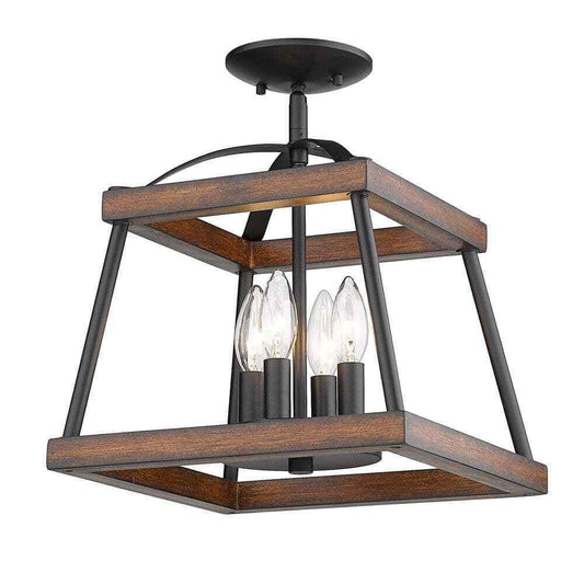 Golden Lighting Teagan 12.125 in. 3-Light Natural Black Semi-Flush Mount