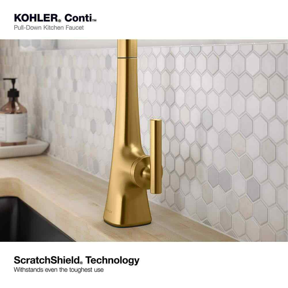 KOHLER Conti Single Handle Pull Down Sprayer Kitchen Faucet Brushed Brass