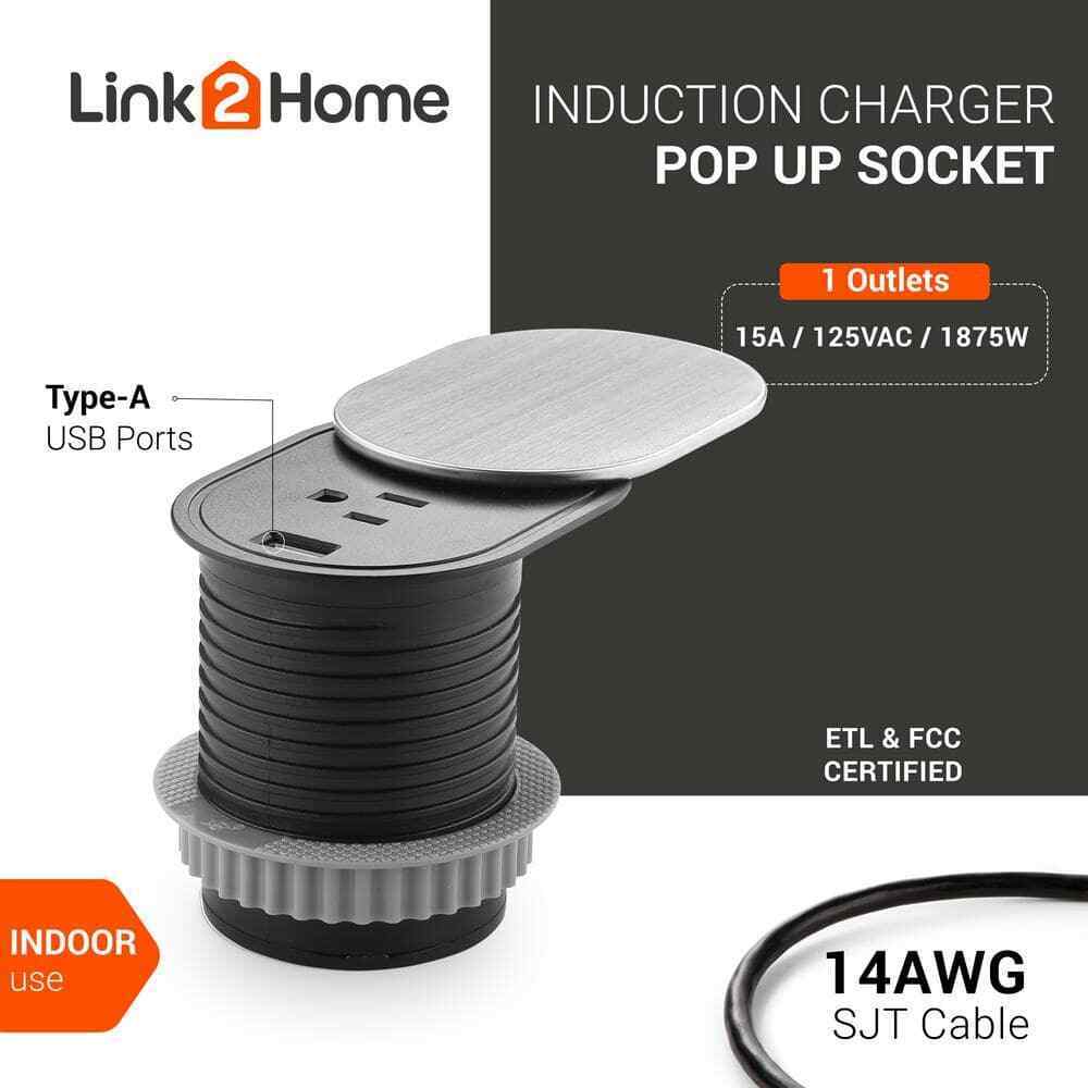 Link2Home 1-Power-Outlet Grommet Socket 1 USB Port 2.4 Amp Splash Resistant
