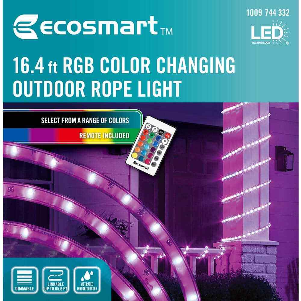 EcoSmart 16.4 ft. RGB Color Dimmable Linkable Plug-In LED Outdoor Rope Light