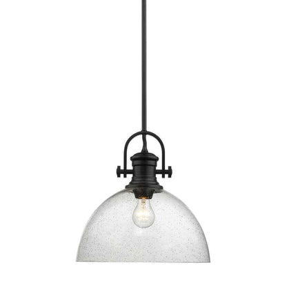 Golden Lighting Hines 1-Light Black and Seeded Glass Pendant 3118-L BLK-SD