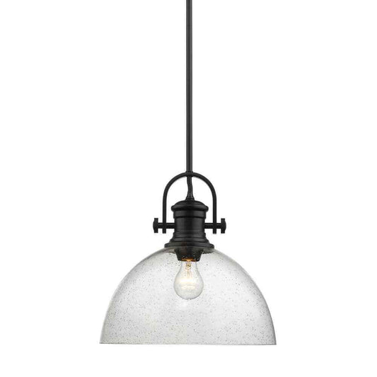 Golden Lighting Hines 1-Light Black and Seeded Glass Pendant 3118-L BLK-SD