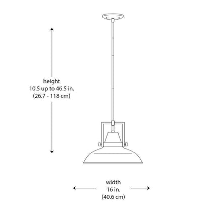 Hampton Bay Wilhelm 16 in. 1-Light Black Industrial Hanging Kitchen Pendant