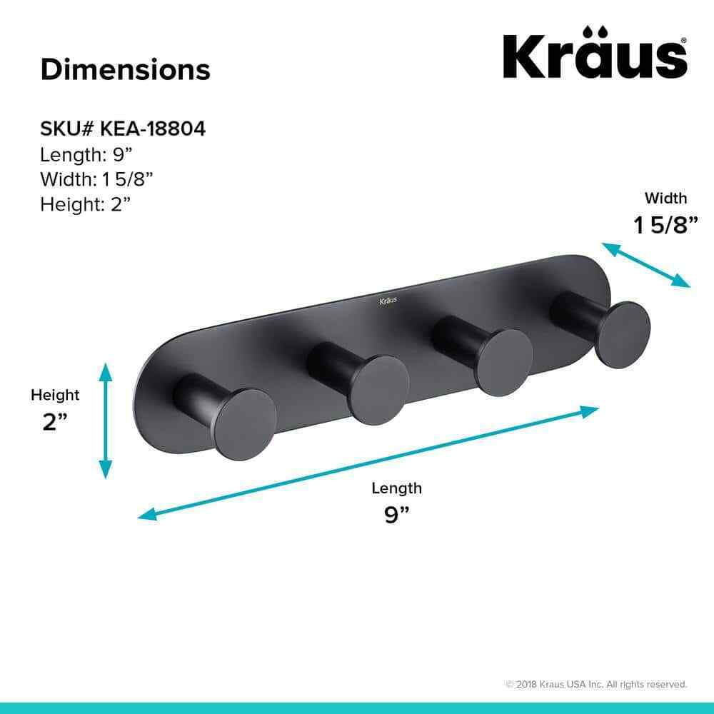 KRAUS Elie Bathroom Robe and Towel Hook Rack with 4-Hooks in Matte Black