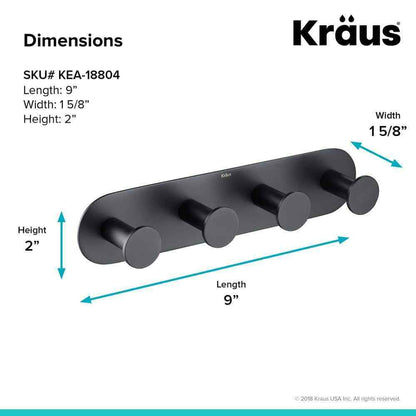 KRAUS Elie Bathroom Robe and Towel Hook Rack with 4-Hooks in Matte Black
