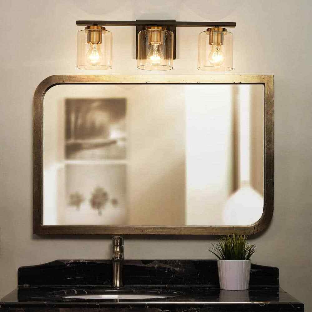 JAZAVA 20.9 in. 3Oil Rubbed Bronze and Gold Finish Vanity Light w/ Glass Shade