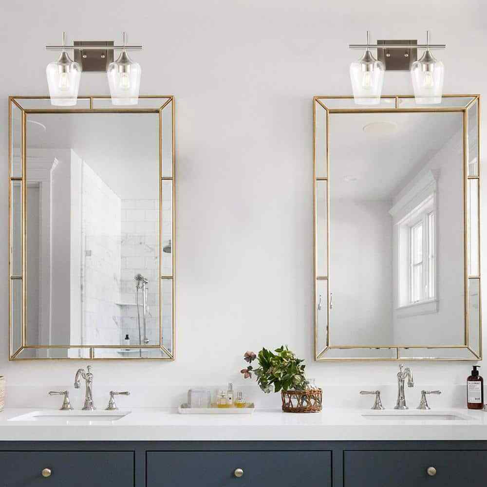 Merra 2-Light Brushed Nickel Wall Sconce Vanity Lights with Glass Shade