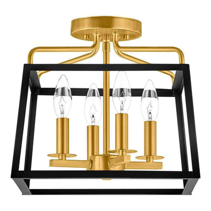 Hampton Bay Parley 12 in. 4-Light Matte Black and Gold Cage Semi- Flush Mount