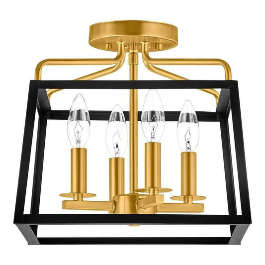 Hampton Bay Parley 12 in. 4-Light Matte Black and Gold Cage Semi- Flush Mount