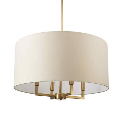 Globe Electric Emery 4-Light Matte Brass Pendant Light with Beige Fabric Shade