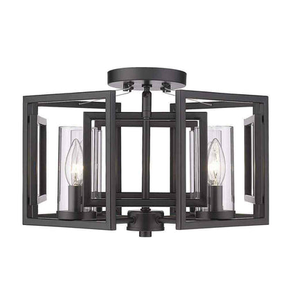 Golden Lighting Marco 16.0 in. 4-Light Matte Black Clear Glass Semi-Flush Mount