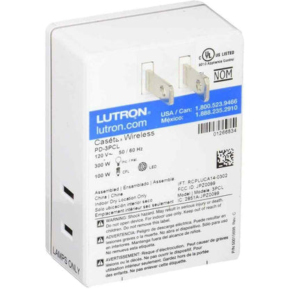 Lutron Caseta Smart Lighting Dimmer for Table Lamps 100W LED Bulbs PD-3PCL-WH