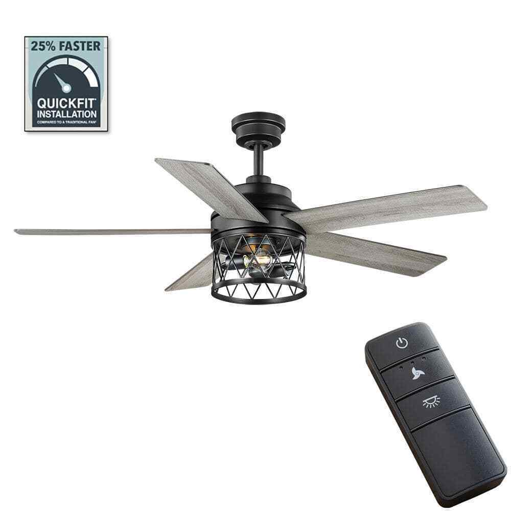 Hampton Bay North Grove 52 in. Indoor LED Matte Black Dry Rated Ceiling Fan