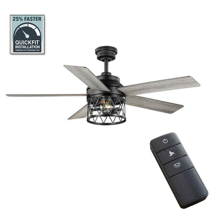 Hampton Bay North Grove 52 in. Indoor LED Matte Black Dry Rated Ceiling Fan