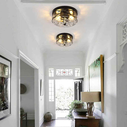 LamQee 12 in. 2-Light Black Flush Mount Water Ripple Glass Ceiling Light