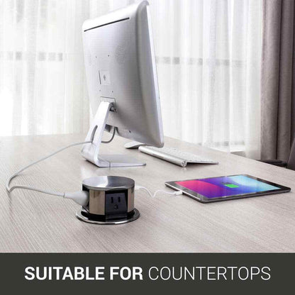 Link2Home Space Saver Pop Up-Outlet 3 Power Outlets 15 Amp 2 USB Ports
