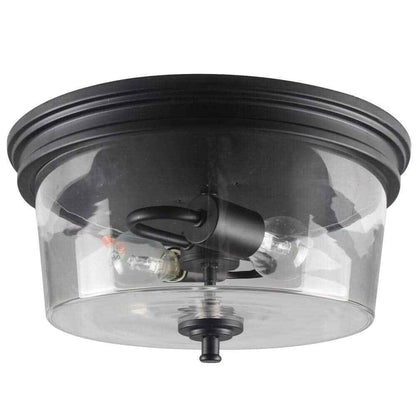 Hampton Bay Manor 13 in. Matte Black Round Flush Mount Industrial Ceiling Light