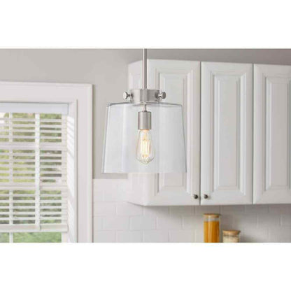 Hampton Bay Mullins 10 in. 1-Light Brushed Nickel Pendant Hanging Light
