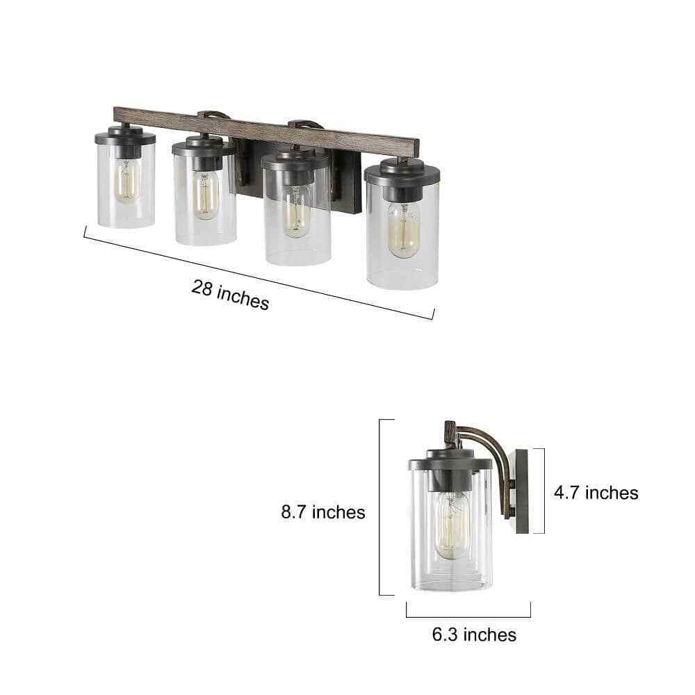 LNC Birdwood 28 in. 4-Light Rust Gray Industrial Bathroom Vanity Light