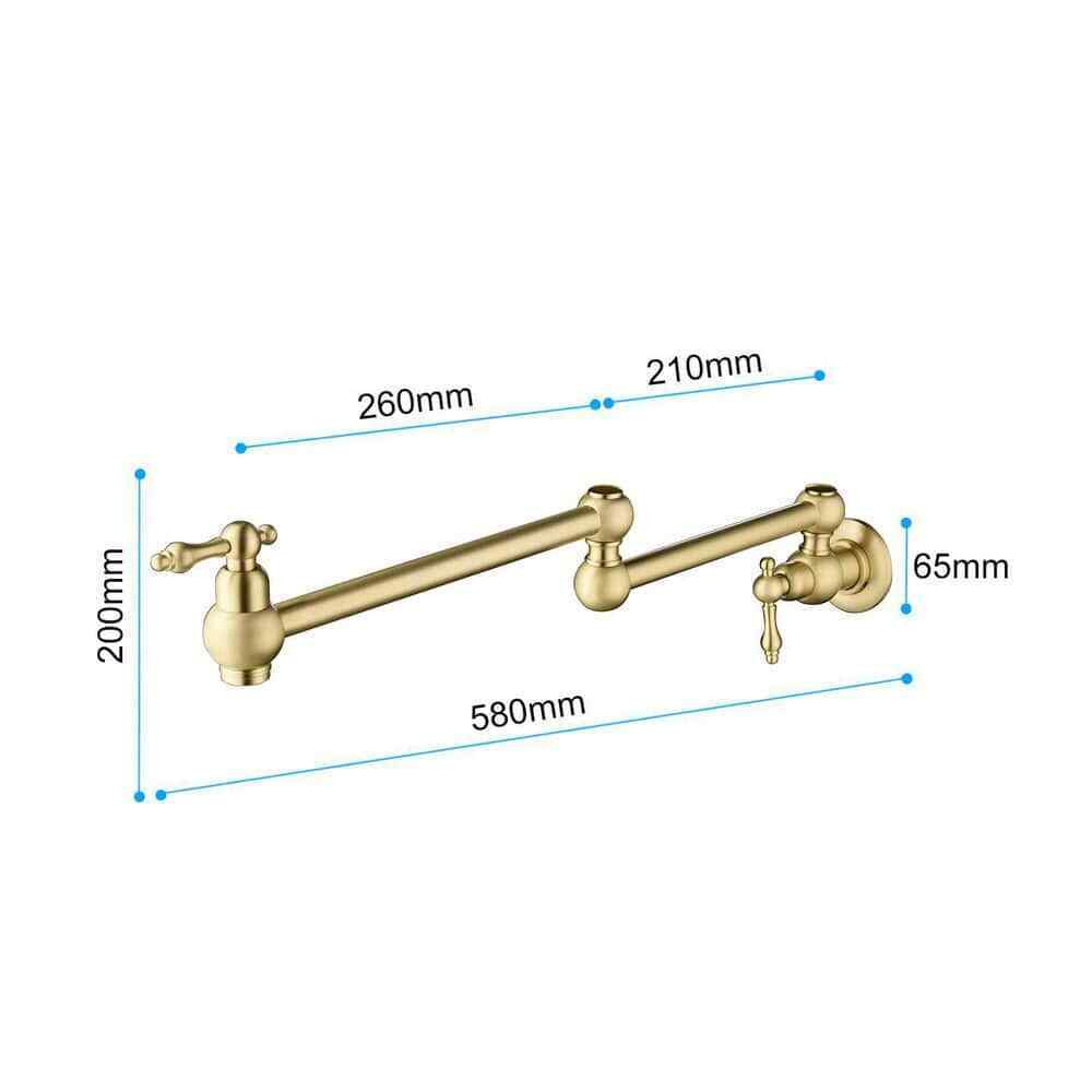 FLG Wall Mounted Pot Filler Double Handle Kitchen Sink Faucet Brushed Gold