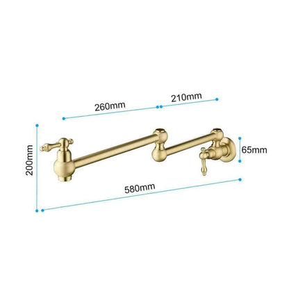 FLG Wall Mounted Pot Filler Double Handle Kitchen Sink Faucet Brushed Gold